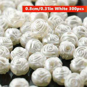 8mm 300개 아크릴 장미 비즈 화이트 스페이서 비즈, 주얼리 제작, 팔찌, 목걸이, 반지 장식, 휴대폰 스트랩 공예에 적합