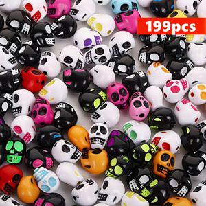 199개 10mm 혼합 할로윈 해골 구슬, DIY 제작용 아크릴 속이 빈 뼈 모양 구슬, 성숙한 스타일 스포츠 및 게임 테마 파티 장식, 할로윈 장식