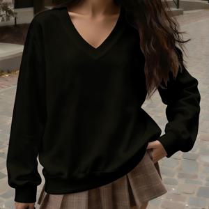 레터 프린트 캐주얼 V넥 긴팔 스웨트셔츠, 긴팔 티셔츠, 긴팔 탑, 패셔너블 여성 탑, 하트 패턴, 발렌타인데이