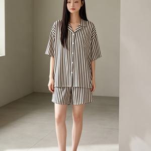 커플 파자마, 남성 및 여성용 여름 반팔 반바지 라운지웨어, 여름 남녀공용 빈티지 가디건 세트, 아웃도어용으로 적합