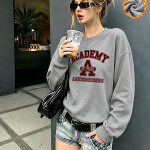 아메리칸 칼리지 스타일 레터 A 여성용 패션 캐주얼 스포티 안감 크루넥 스웨트셔츠, 스트리트웨어 레이ジー 긴팔 크루넥 풀오버 스웨트셔츠, 하이스트리트 캐주얼 활용도 높은 상의