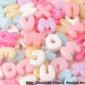 마카롱 색상 3D 레터 비즈 500g(약 180-190개). 독특한 디자인. A-Z 랜덤 혼합 레터 아크릴 비즈. 영문 레터 아크릴 비즈, 목걸이와 젤리 마카롱 레터 비즈 공예에 적합.