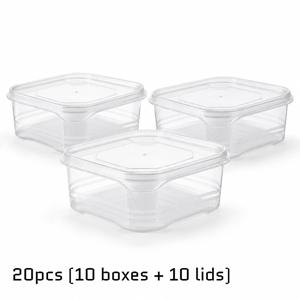20개입 (박스 10개 + 뚜껑 10개) 공간 절약형 쌓을 수 있는 과일 및 채소 보관 용기 – 생강, 신선한 농산물, 고기, 곡물, 시리얼 보관에 최적. 주방, 캠핑, 야외 활동, 식사 준비에 이상적