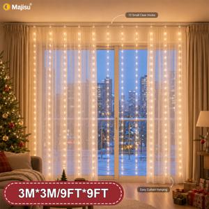 X 300 LED 커튼 조명, USB 전원, 웜 화이트 LED 페어리 라이트, 8가지 모드, 크리스마스, 할로윈, 밸런타인데이, 파티, 결혼식, 가정 장식용