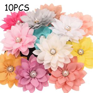 10개 랜덤 2.2인치 (5.5cm) 패션 꽃 (헤어 클립 없음) 진주 센터 귀여운 헤어 장식 헤어 세트 제작 드레스 브로치 샌들 꽃 용품 헤어밴드 센터