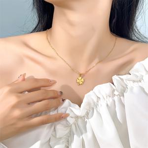 네잎 클로버 스테인리스 스틸 목걸이, 18K 금도금 행운의 클로버 펜던트, 남녀공용 다용도 흉골 체인