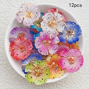 귀여운 3D 반짝이는 컬러 12개 세트 아크릴 꽃 플랫 백 싱글 홀 펜던트, 스크랩북 DIY 쥬얼리 공예 장식 비즈, 크리스마스, 발렌타인데이 및 새해 선물용