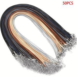 50개 컬러 목걸이 코드 버클, 로프 목걸이 코드, 1.5mm 왁스 목걸이 코드 (펜던트용), 20인치 대량 조절 가능 목걸이 체인 (팔찌, 펜던트, 팔찌 주얼리 제작 소규모 사업 용품 (기본 색상))