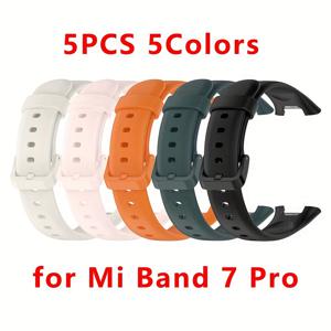 Xiaomi 스마트 밴드 7 Pro 스포츠 실리콘 밴드용 스트랩 5개 팩, 부드러운 스마트 워치 스트랩, 조절 가능한 핏, 내구성이 뛰어나고 편안한 액티브 손목 밴드 액세서리 (Mi 밴드 7 Pro 스트랩 5가지 색상/세트)