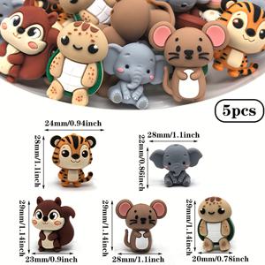 3D 코끼리 디자인의 실리콘 비즈 5개 세트, 다양한 루스 비즈 및 스페이서 비즈 포함, DIY 주얼리 제작, 이벤트 장식 또는 여성 선물용으로 완벽합니다.