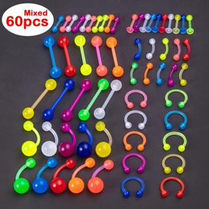 60/120개 야광 코링 이어본 바디 피어싱 키트 바디 주얼리, 혀, 배꼽, 입술, 눈썹, 코용 바벨 피어싱 - 여성 남성용 다양한 색상