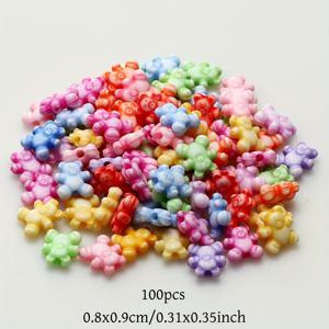 귀여운 곰돌이 아크릴 비즈 100개 - 미소 짓는 얼굴과 곰 귀 디자인, 8x9mm 멀티컬러 DIY 액세서리 비즈, 팔찌, 귀걸이, 키링, 헤어 액세서리 제작용 - 사랑스러운 수제 비즈