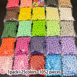 1052 25색 6mm 솔리드 라운드 아크릴 구슬 세트, 팔찌 목걸이 휴대폰 고리 DIY 주얼리 제작용, 비딩 및 주얼리 공예 액세서리