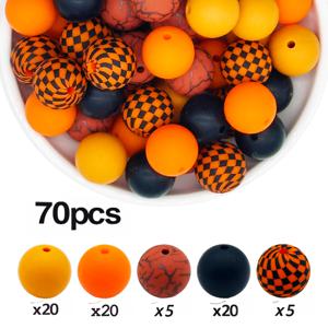 40개/70개 오렌지 크랙 시리즈 혼합 실리콘 원형 비즈 루즈 비즈 실리콘 비즈 수제 목걸이 플라스틱 펜 비즈 키체인 가방 체인 휴대폰 체인 팔찌 주얼리 용품 비즈 장식 비즈