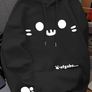 멀티 패턴 고양이 발바닥이 있는 후드 스웨트셔츠 1개, 사계절용, 레터 프린트, 캐주얼 스타일, 데일리웨어, 후드 포함, 긴팔