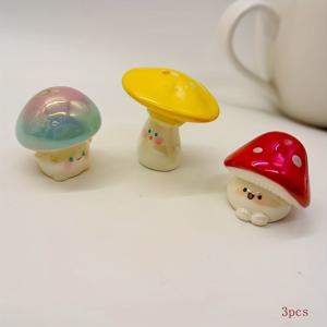 DIY 수공예 장식용 밝은 색상의 표정이 풍부한 작은 버섯 투명홀 수지 입체 장식 구슬 3개 세트, 꿰기 구슬 펜, 크리스마스 선물 장식, 혼합 구슬 모음
