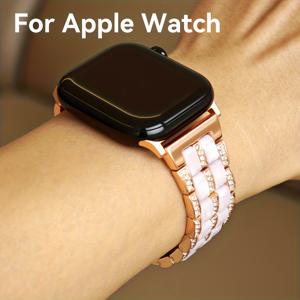 Apple Watch 호환 여성 시계 스테인리스 스틸 메탈 버클 스트랩, 편리하고 간편한 조절을 위한 스트랩 제거 도구 포함, 길이 14Cm-20Cm 손목 사이즈 적합, 사무실/헬스장/파티용 패셔너블한 인레이 스파클링 디자인