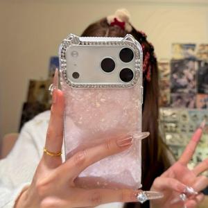 휴대폰 케이스 - 고급 3D 라인스톤 고양이 카메라 쉘 패턴 그라데이션 하트 폰 케이스, 아이폰 17, AIR, 16, 15, 14, 13, 12, 11 Pro 호환, 하드 폰 케이스/커버, 선물, 여학생
