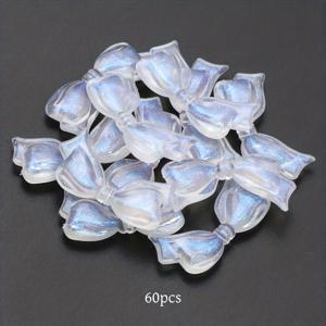 투명한 미세 글리터 긴 보타이 15x30mm 아크릴 장식 구슬 60개, DIY 주얼리 제작, 휴대폰 케이스 참, 헤어 클립, 의류 액세서리용