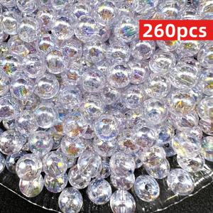 260개 QYWCTZ AB 투명 라운드 비즈 DIY 제작용 - 8mm 아크릴 비즈 AB 코팅 (반짝이는 무지개색) 폰 체인, 팔찌, 목걸이용 - 멀티컬러 비즈