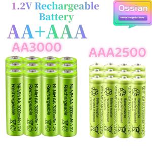 24개입 (AA 3000mAh 12개 및 AAA 2500mAh 12개) 오시안 대용량 1.2V AA 3000mAh AAA 2500mAh 니MH 충전식 배터리 재사용 가능 1.2V 니MH 배터리 장난감 시계 손전등용