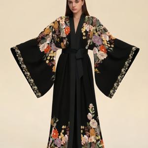 2026 신상 여성용 플로럴 가운, 일본 기모노 스타일 와이드 슬리브 긴팔 목욕 가운, 사계절용 우아한 라운지웨어 수면복
