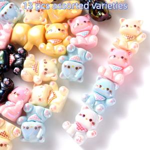 13개 랜덤 색상 체크무늬 스카프 고양이 장식 구슬 DIY 공예 용품, 공예 재료, 의류 장식, 액세서리, 수제 목걸이, 팔찌, 귀걸이 등을 위한 구슬 부품, 구슬 모음