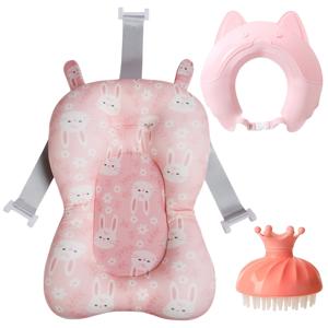 3pcs 세트, 만화 욕실 매트, 고양이 귀 샤워 캡, 왕관 헤어브러시 세트, 3점 조절 버클 욕실 매트, 피부 친화적 통기성 소재, 인체공학적 디자인, 샤워 캡 헤어밴드 조절 가능, 눈과 귀 물로부터 보호