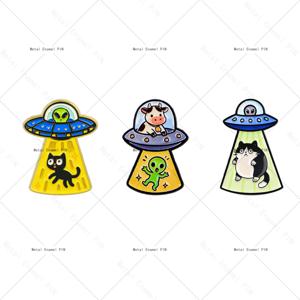 귀여운 UFO 에나멜 라펠 핀 3개 남녀공용 브로치 배지 백팩 의류용 패션 액세서리 선물