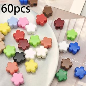 60개 9.8mm 구멍 있는 아크릴 꽃 모양 구슬, 의류 장식용 DIY 공예 구슬, 휴일 장식, 공예 용품, 방 꾸미기, 예술 창작물, 헤어 액세서리, 휴대폰 고리, 열쇠고리, 가방 고리 및 기타 수공예 액세서리용