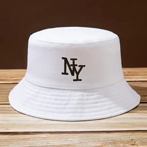 남녀공용 사이즈 조절 NY 자수 피셔맨햇 - 블랙 바탕에 화이트 대비 트럭햇, 통기성 좋은 아웃도어 낚시 캠핑 해변 모자, 봄/여름 캐주얼 선물, 패셔너블한 뉴욕 의류, 트렌디한 헤드웨어, 튼튼한 원단, 패션 애호가