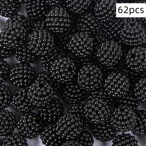 62개 10mm 아크릴 블랙 버블 비즈, 양미 볼, 모조 원형 베리 볼, 펀칭 루스 비즈, 장식 비즈 - 귀걸이 추가, 팔찌, 목걸이, 귀걸이, 루스 비즈, 헤어 추가에 적합