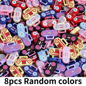 랜덤 색상 25x16mm 라디오 모양 아크릴 구슬 4개/8개 세트, 3mm 구멍 루즈 스페이서 비즈, DIY 팔찌 목걸이 귀걸이 휴대폰 고리용, 주얼리 만들기 핸드메이드 공예 용품