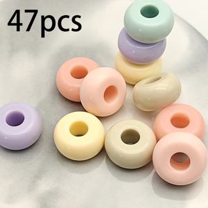 47개 13.5mm 마카롱 색상 아크릴 대형 구멍 비즈 납작 비즈 공예 재료 비즈, 수공예 비즈 스트링