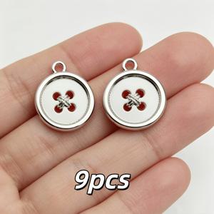 매력적인 아연 합금 버튼 펜던트 9개, DIY 펜던트 참, 수제 구슬 팔찌 및 목걸이 액세서리용, 빈티지 디스트레스드 공구 스타일 주얼리 용품