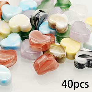 대형 구멍 하트 구슬 40개 (40개) - 14mm DIY 공예, 제작, 열쇠고리 & 가방 장식용 | 꿰매기 용으로 미리 뚫린 구멍 | 구슬 공예 용품, 방 장식, 휴대폰 액세서리와 호환 (수정 없음)