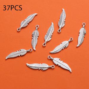 37개 빈티지 깃털 펜던트 수제 주얼리 추가, 디스트레스 스타일 크리에이티브 펜던트 목걸이 귀걸이 비즈 재료, 니치 디자인 스몰 펜던트 스타일 추가, 수제 애호가 크리에이티브 매칭 재료, 재미있는 깃털 모양