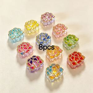 8개 아크릴 연꽃 대형 구멍 비즈, 랜덤 색상, 비즈 장식, 팔찌, 헤어 장식, 펜 비즈 등 추가 비즈