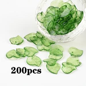200개 투명 녹색 아크릴 잎 펜던트 | 귀걸이, 팔찌, 목걸이 제작용 루스 비즈 | 수제 다면체 스트링 장식 | 아크릴 잎 모양 비즈 참, 주얼리 제작용