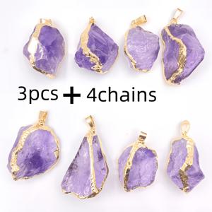 7개 세트, 혼합 배치, 스타일, 천연석 보라색 자수정, 각면 연마된 세면체, 펜던트 3개 + 체인 4개. 아름다운 보라색 자수정은 의상과 함께 장식용으로 또는 선물용으로 매치하기에 훌륭한 선택입니다. DIY 가능