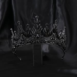1개 고급스러운 라인스톤 블랙 왕관 헤드피스, 다크 퀸 스타일 브라이덜 티아라, 결혼식, 연회 및 파티를 위한 눈길을 사로잡는 라이트 럭셔리 액세서리