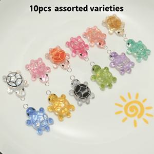 10개 랜덤 혼합 색상 글리터 거북이 펜던트, DIY 액세서리, 레진 참