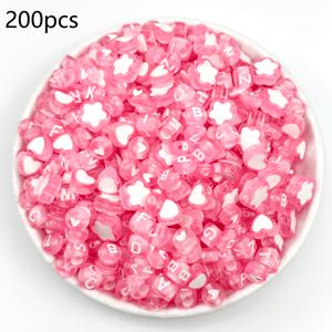 200개 아크릴 투명 핑크 흰색 글자 비즈, 꽃 모양 비즈, 하트 모양 비즈, 사각 글자 비즈, DIY 팔찌, 목걸이, 주얼리 만들기 재료, 발렌타인데이 선물용