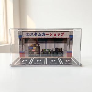 1/64 스케일 미니어처 차고 디오라마 디스플레이 케이스, 매우 투명한 커버, 4개 주차 공간 자동차 가게 모델, 수집용 자동차 장면, 사실적인 디테일이 있는 데스크탑 주차장 쇼케이스