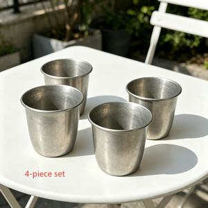 4개 중고 커피 컵, SUS304 스테인리스 스틸, 컵, 350ml, 메탈 컵, Cold Drink 컵, 물컵, 찻잔, 귀여운 선데이 볼, 파티 야외 캠핑 컵, 식기세척기 사용 가능, 수저 세트