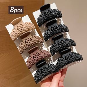 8개 세트 패셔너블한 단색 광택 속통각인 장식용 중간 크기 헤어 집게핀, 머리 뒤쪽 반묶음 포니테일용, 데일리 및 정장용 헤어 클립, 시크한 포니테일과 올帯용, 데이트, 해변 휴가, 출퇴근용, 데이트, 나이 감추기, 데일리 코디에 적합. 해변 휴가를 위한 실용적이고 유용한 아이템을 쉽게 연출!
