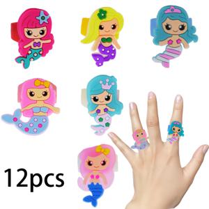 그녀/그를 위한 선물 인어 반지 12개, PVC 소프트 인어 손가락 반지, 테마 파티 코스튬용, 소규모 생일 파티 선물, 사탕봉투 속 선물용, 반지 색상은 랜덤