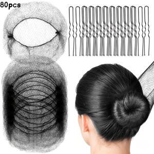 80개 헤어 넷 세트: 10개 투명 메시 헤어 넷 및 70개 U자형 헤어 클립, 여성 발레 댄서 머리 묶는 도구 및 승무원에게 적합 (헤어 넷 - 20인치 (50센티미터), 헤어 클립 - 2.4인치 (6센티미터))