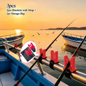 3pcs 세트: 스트랩이 있는 로드 홀더 2개 및 대용량 낚시 장비 보관 가방 1개, 케이블 홈이 있는 홀더, 다리낚시, 보트 낚시 및 휴일 선물용으로 적합