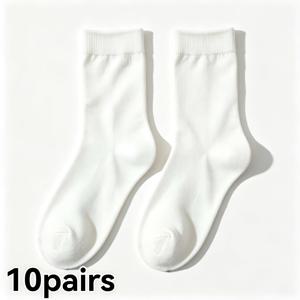 10켤레 흰색 양말, 여성용 가을 겨울 단색 올매치 미드 카프 양말, 운동용 편안한 캐주얼 데일리 웨어